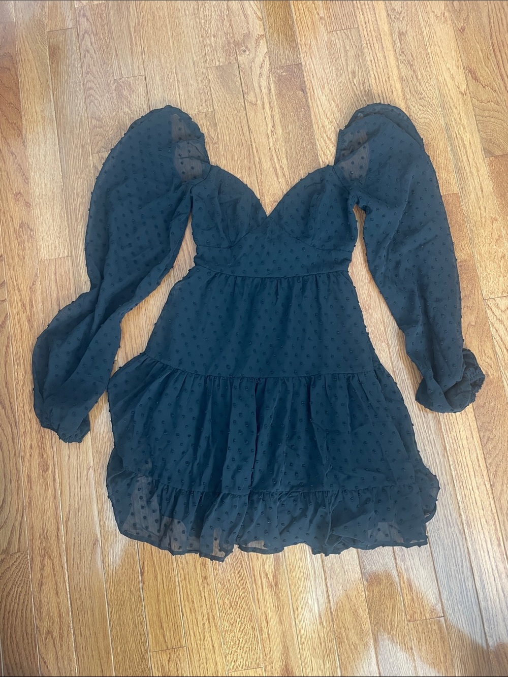 Lulu's Black Swiss Dot Puff Sleeve Mini Dress